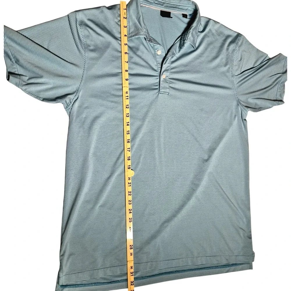 Dunning‎ Golf Mens XL Teal Striped Performance Polo Shirt Stretch